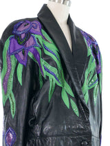 Erez Peacock Feather Embellished Leather Jacket Jacket arcadeshops.com