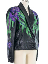Erez Peacock Feather Embellished Leather Jacket Jacket arcadeshops.com