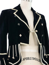 Lace Accented Cropped Velvet Jacket Jacket arcadeshops.com