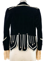 Lace Accented Cropped Velvet Jacket Jacket arcadeshops.com