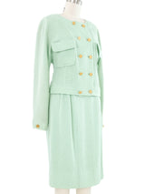 1980s Chanel Mint Double Breasted Skirt Suit Suit arcadeshops.com