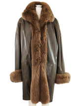 Oscar de la Renta Fox Fur Trimmed Leather Duster Outerwear arcadeshops.com