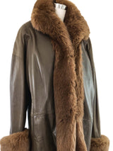 Oscar de la Renta Fox Fur Trimmed Leather Duster Outerwear arcadeshops.com