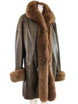 Oscar de la Renta Fox Fur Trimmed Leather Duster Outerwear arcadeshops.com