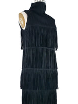 Issey Miyake Black Fringe Trimmed Plisse Dress Dress arcadeshops.com