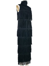 Issey Miyake Black Fringe Trimmed Plisse Dress Dress arcadeshops.com