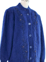 Embellished Blue Angora Cardigan Jacket arcadeshops.com
