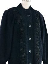 Floral Embroidered Black Angora Cardigan Jacket arcadeshops.com