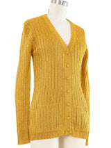 Metallic Gold Rib Knit Cardigan Top arcadeshops.com
