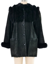Miss Chloe Black Fur Trim Suede Coat Outerwear arcadeshops.com