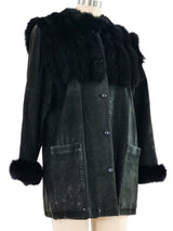 Miss Chloe Black Fur Trim Suede Coat Outerwear arcadeshops.com