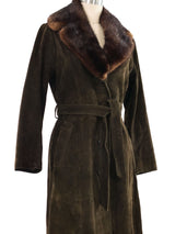 Mink Trim Brown Suede Duster Outerwear arcadeshops.com