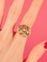 Mid Century 18k Leaf Dome Cocktail Ring Fine Jewelry arcadeshops.com