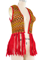 Multicolor Red Fringe Knit Vest Top arcadeshops.com