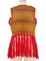 Multicolor Red Fringe Knit Vest Top arcadeshops.com