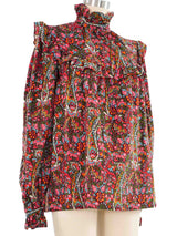 1980s Yves Saint Laurent Floral Ruffle Top Top arcadeshops.com