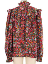 1980s Yves Saint Laurent Floral Ruffle Top Top arcadeshops.com