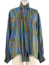 Yves Saint Laurent Blue Striped Silk Blouse Top arcadeshops.com