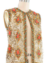 1960s Coral Bead Accented Sequin Vest Jacket arcadeshops.com