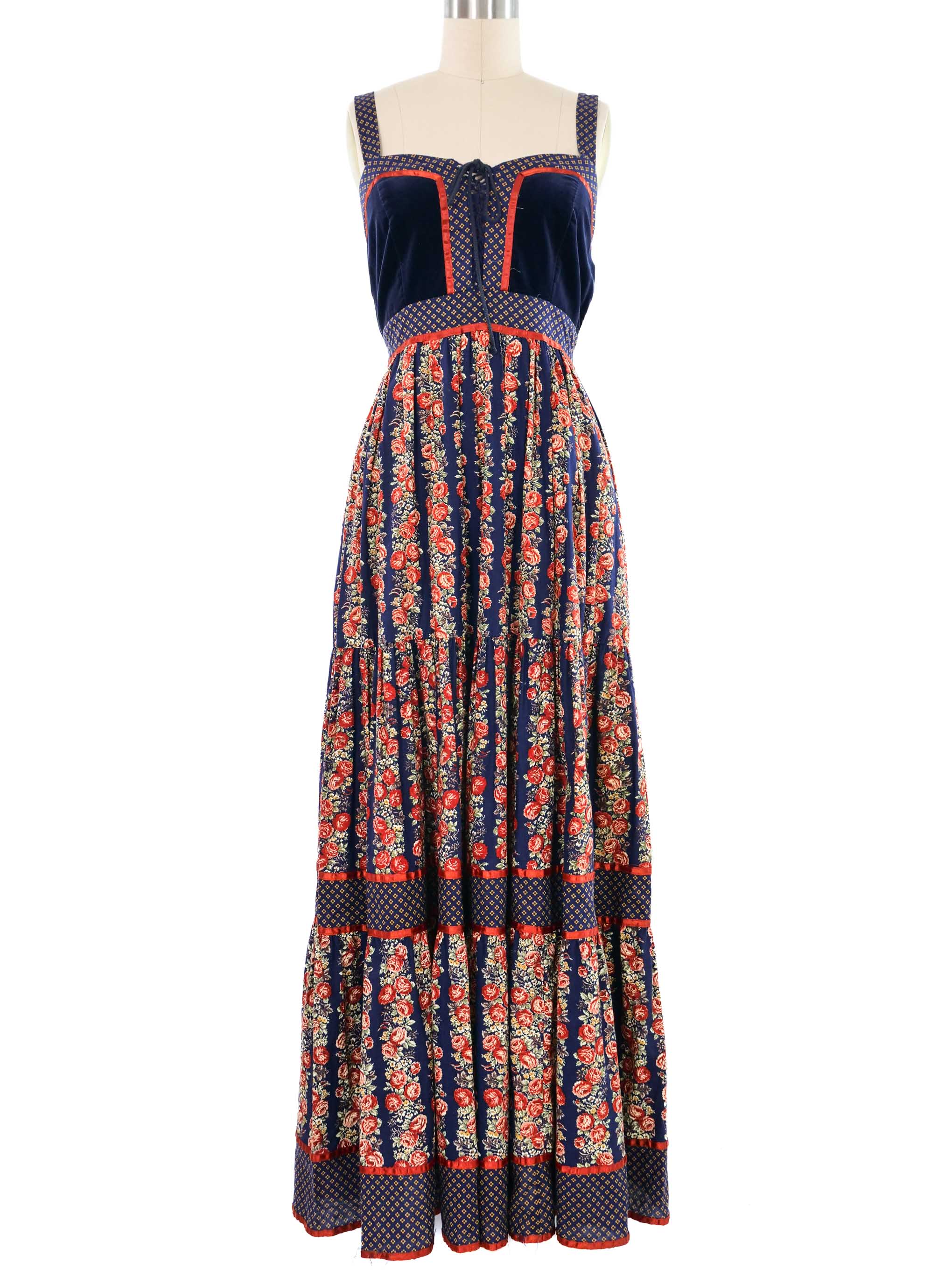 1970s Gunne Sax Cabbage Rose Corset Dress
