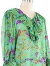 Yves Saint Laurent Green Floral Silk Top top arcadeshops.com