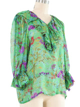 Yves Saint Laurent Green Floral Silk Top top arcadeshops.com