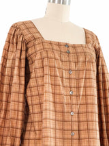 Yves Saint Laurent Windowpane Cotton Blouse Top arcadeshops.com