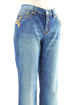 Roberto Cavalli Snake Accented Denim Bottom arcadeshops.com