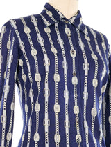 1970s Celine Logo Chain Print Blouse