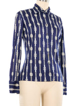 1970s Celine Logo Chain Print Blouse
