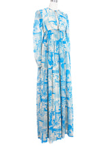 Jean Varon Blue Floral Empire Waist Dress Dress arcadeshops.com