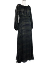 1970s Goldtone Lurex Accented Chiffon Gown Dress arcadeshops.com