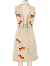 Butterfly Applique Suede Skirt Ensemble Suit arcadeshops.com