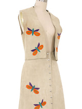 Butterfly Applique Suede Skirt Ensemble Suit arcadeshops.com