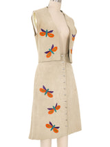 Butterfly Applique Suede Skirt Ensemble Suit arcadeshops.com