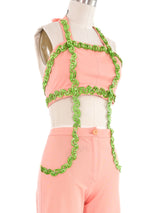 Sequin Accented Peach Halter Ensemble Suit arcadeshops.com