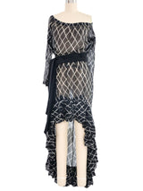 Yves Saint Laurent Black and White Plaid Silk Chiffon Ruffle Dress Dress arcadeshops.com