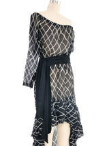 Yves Saint Laurent Black and White Plaid Silk Chiffon Ruffle Dress Dress arcadeshops.com
