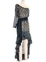 Yves Saint Laurent Black and White Plaid Silk Chiffon Ruffle Dress Dress arcadeshops.com
