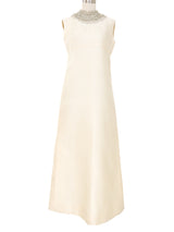 Crystal Collar Ivory Silk Gown Dress arcadeshops.com