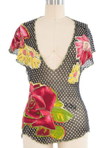 Jean Paul Gaultier Silk Flower Applique Mesh Halter Top