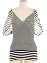Jean Paul Gaultier Chiffon Halter Striped Knit Top