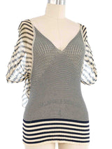 Jean Paul Gaultier Chiffon Halter Striped Knit Top