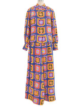 1970s Valentino Crochet Printed Skirt Ensemble Suit arcadeshops.com