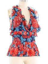 Valentino Floral Chiffon Halter Top Top arcadeshops.com