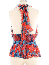 Valentino Floral Chiffon Halter Top Top arcadeshops.com