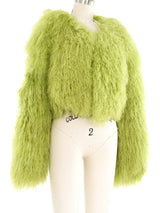 Green Mongolian Fur Cropped Jacket Jacket arcadeshops.com