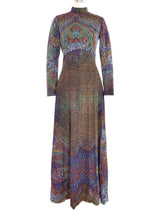 Long Sleeve Multicolor Dot Printed Jersey Gown Dress arcadeshops.com
