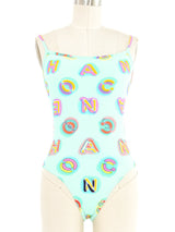 1997 Chanel Watercolor Logo One Piece Bathing Suit Suit arcadeshops.com