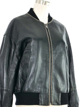 Chain Accented Leather Bomber